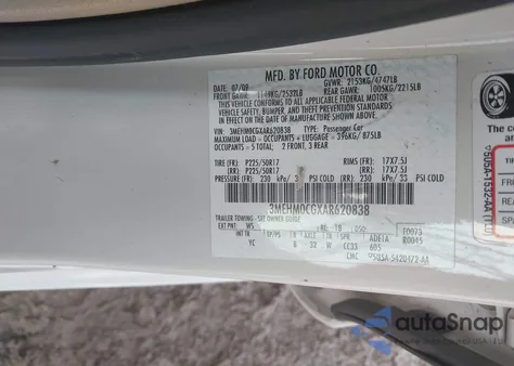 2010 Mercury Milan Premier from USA, damaged, VIN 3MEHM0CGXAR620838